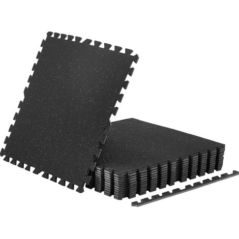 Mophorn 12 x Puzzlematte Bodenschutzmatte 61 x 61 x 1 cm, Hochdichte EVA-Schaumstoffmatte, Ineinandergreifende Fitnessmatte Gymnastikmatte Sportmatte, Trainingsmatte (Schwarz) mit Grauen Punkten