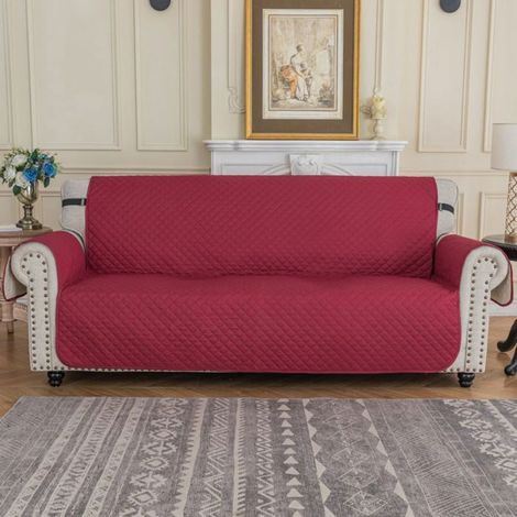 Housse Canap 3 Places, Impermeable Housse De Canap Avec Accoudoirs, Universelle Couvre Canap Antidrapante,Bourgogne (1/4)