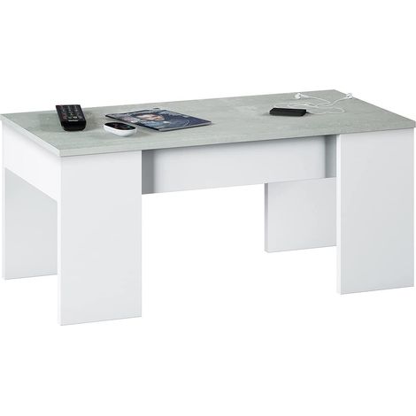 Table Basse avec Plateau élévateur, Table Basse de Salon, 100x50h45/56 cm, Blanc et béton (1/4)