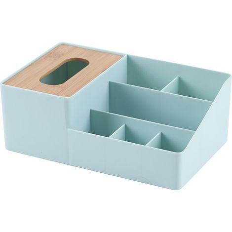 Organisateur de Maquillage, Boîte de Rangement Cosmétiques Avec Boite à Mouchoirs Bambou Organisateur de Salle de Bain pour Chambre à Coucher Bureau 27.317.410.3 CM (bleu) (1/2)
