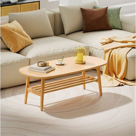 Tavolino ovale con ripiano contenitore 120 x 60 x 42 cm, finitura legno naturale DESVIAE (1/5)
