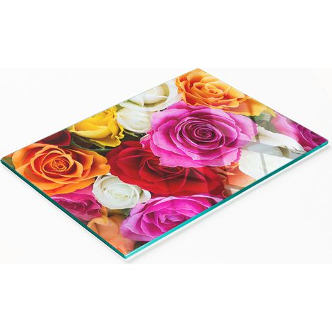 Multifunktionales, dekoratives Küchenbrett mit gehärteten Kanten, bunte Rosen, 80 x 52 cm (1/5)
