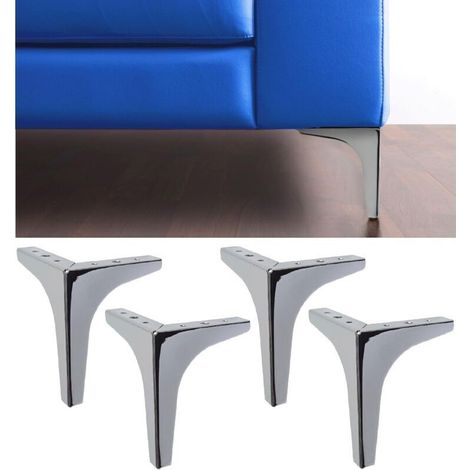 Pieds de Meuble et Canapé modèle Meta - Lot de 4 Pieds en Métal - Pieds au Élégante Design pour Fauteuils et Armoires - Couleur Chromé - Hauteur 130 mm