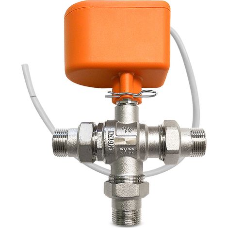 Valvola a sfera motorizzata deviatrice a 3 vie con attacco a 3 bocchettoni da 3/4" M, per sistemi solari termici 3/4" M (1/4)