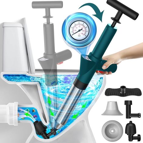 Desatascador Tuberías WC Desatascador Profesional con Aire Comprimido para Desagües e Inodoro Desatascador Inflable de alta presión para Inodoro Lavabo Bañera Tubería Plato Ducha Fregadero (1/3)