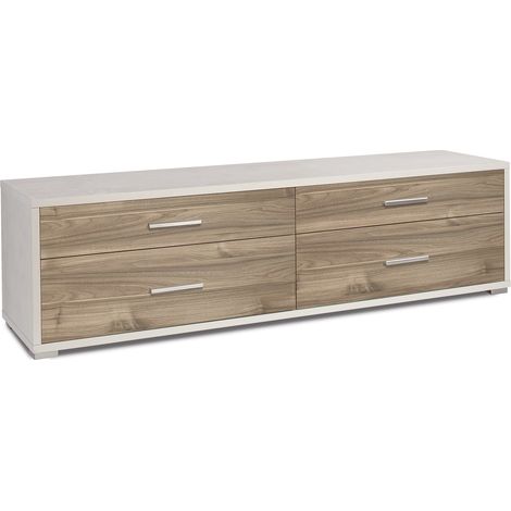 Mobile Basso 4 Cassetti 179x50x47 cm Ossido Bianco/Noce Stelvio (1/4)