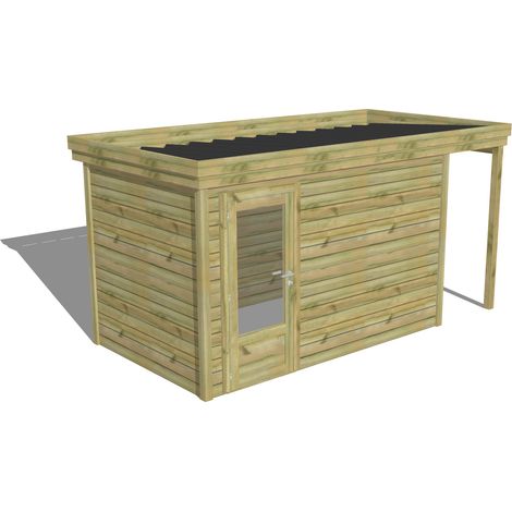 ABRI DE JARDIN bois Pin autoclave 27mm - 4,44x2,14m / 9,5m2 - Bac acier - Abri Français (1/5)