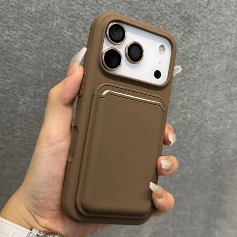 Étui magnétique en silicone liquide marron pour iPhone 11 Pro Max avec porte-cartes MagSafe