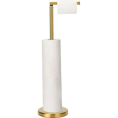 1 Porte-rouleau papier toilette, acier inoxydable, finition dorée brossée, base lestée, rangement 4 rouleaux, salle de bain (1/5)