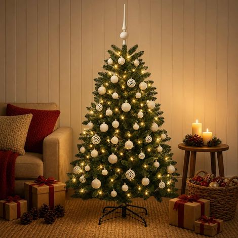 vidaXL Árbol de Navidad artificial verde medio con bolas 150 cm (1/5)