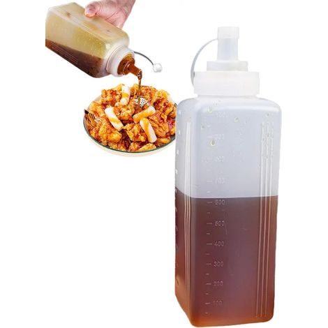 Bouteilles souples Genérico pour liquides – Distributeur étanche et rechargeable Bouteilles grande capacité avec graduation Pour vinaigrettes, sirops, ketchup, assaisonnements et vinaigre (1/5)