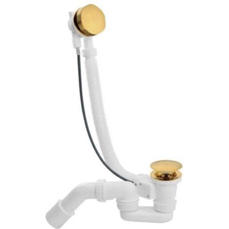 Complete bath drain assembly L900 mm with high-flow siphon and metal cover plate, gold (1/4)
