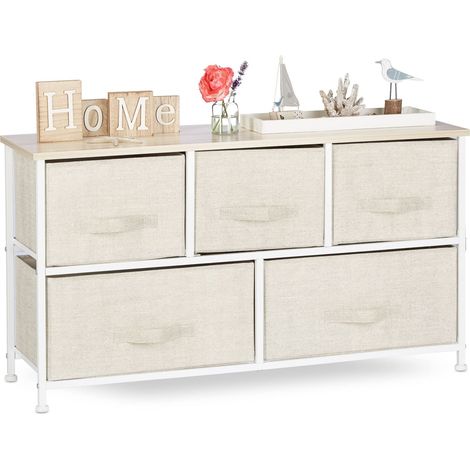 Meuble Rangement 5 tiroirs Tissu Commode étagère tiroir Tissu HxlxP: 54,5 x 100 x 30 cm, Beige (1/5)