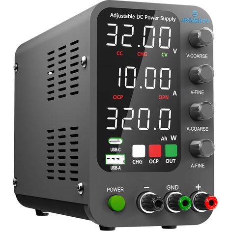 Alimentation CC variable, 032V 010A commutation réglable, alimentation régulée CC avec charge rapide USB et type-C, bouton d'encodeur, interrupteur marche/arrêt de sortie, affichage LED à 4 chiffres (1/5)