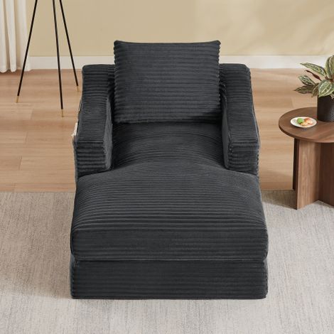 Canapé sans dossier, fauteuil lounge minimaliste moderne en velours côtelé, canapé lounge spacieux une place, canapé de détente pour salon et chambre, conception à double couche, convertible en lit (1/5)