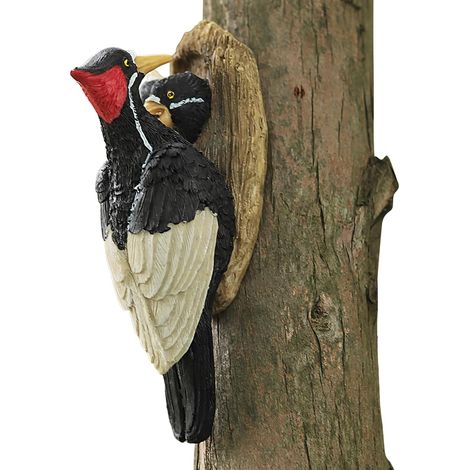 Statues d'oiseaux pour l'extérieur - sculpture de pic sur tronc d'arbre - (1/5)