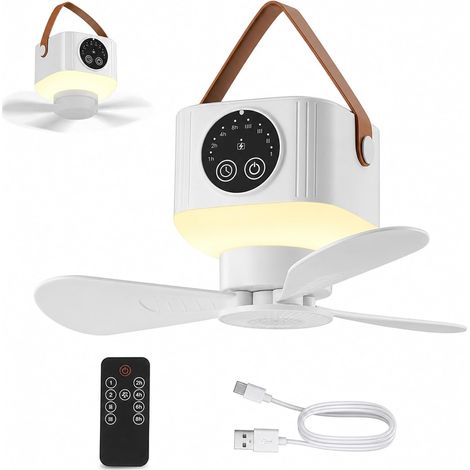 Ceiling fan for camping, 4 speeds, 4 timer modes, LED night light, portable hanging fan for tents, cars, picnics (1/5)