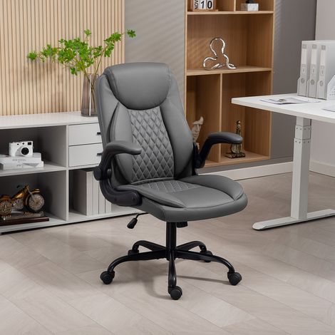 Bürostuhl, ergonomischer Bürostuhl mit hochklappbaren Armlehnen, höhenverstellbar, Wippfunktion, grau (1/5)