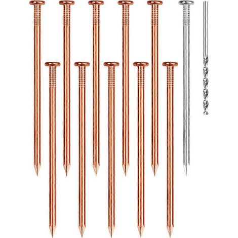 Lot de 10 clous en cuivre pour l'abattage d'arbres, clous en cuivre de 10 cm pour l'enlèvement de souches, destruction de souches avec clou en acier long et perceuse (1/5)