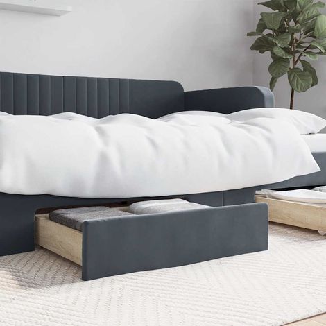 Bed Storage Drawers 2 pcs Dark Grey Engineered Wood and Velvet vidaXL (1/5)