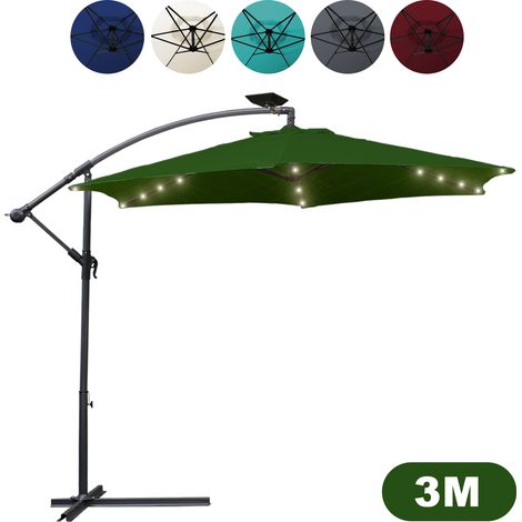 SWANEW Ombrellone con LED a sbalzo 300 cm - ombrellone a sbalzo, parasole, ombrellone da giardino - verde (1/5)