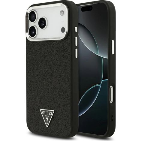 Coque MagSafe Guess à logo triangulaire pailleté pour iPhone 17 Pro Max - Noire (1/5)