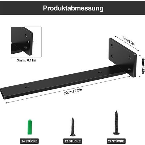 Set mit 2 unsichtbaren, schwebenden L-förmigen Regalträgern – 20 cm – Metall – Schwarz (1/4)