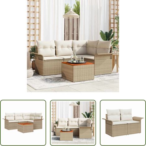 vidaXL Jardin -  Ensemble de canapé de jardin avec coussin 5 pcs Beige polyrotin (1/5)