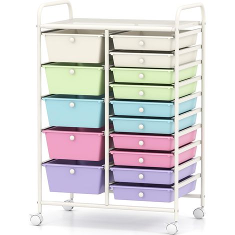 COSTWAY Carrello Organizzatore Con Cassetti Cassettiera Portaoggetti In Plastica Mobile Con Ruote Bloccanti Carrello Di Stoccaggio Scaffale Contenitore Multiu (1/5)