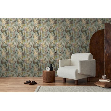 Papier peint intissé Palmiers & Feuilles Marron, Vert - 10,05 x 0,53 m (1/5)