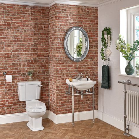 Milano Richmond White Ceramic Close Coupled Toilet WC and Bathroom Basin Sink with Washstand - 1 Tap Hole Basin (1/5)