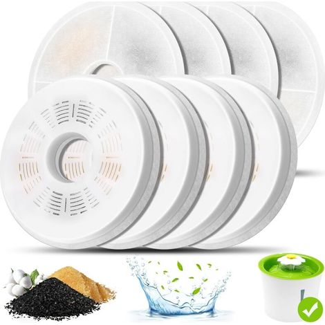 Filtre Fontaine Eau Chat, Lot de 8 Filtres de Rechange pour Fontaine à Chat 3L Filtre à Charbon Actif et Résine échangeuse d'ions Compatible avec la Fontaine à Eau 3L Flower Cat Water Fountain