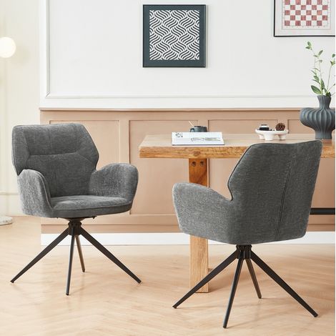 Sedie da pranzo girevoli set da 2 con braccioli, grigio scuro HAVRYA (1/5)