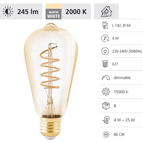 Eglo LED Deko Leuchtmittel Edison ST64 E27 4W amber 2000K Leuchtmittel (1/4)