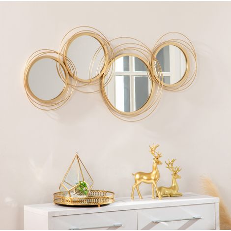 Décoration murale miroir 107x4x56 cm en métal doré avec 4 miroirs ronds, pour salon – MEUBLIV (1/5)