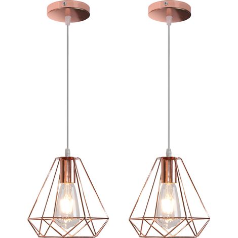 Vintage Pendant Light Industial Ø20cm Diamond Cage Chanderlier Minimalist Metal Lampshade Hanging Ceiling Lamp for Kitchen Island (Rose Gold) 2PCS (1/5)