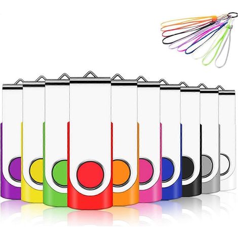 Clé USB 32 Go, lot de 10, EASTBULL USB 2.0, clé USB à stockage rotatif avec cordons (10 couleurs)