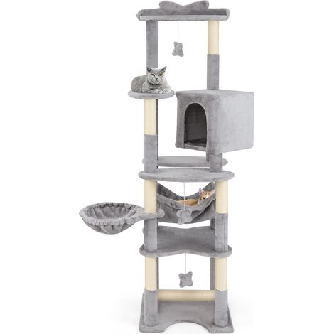 Arbre à chat beige 175 cm multi-niveaux avec perchoir, condo douillet, hamac et griffoirs pour salon et appartement (1/5)