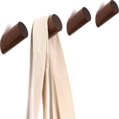 Crochet Mural en Bois - Crochet à Manteau Naturel en Noyer - Pour Entrée Chambre Couloir - Lot de 6 (1/5)