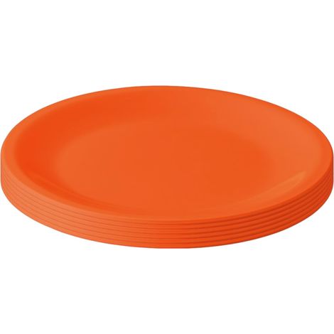 Lot de 6 assiettes en plastique orange, Ø 23,5 cm, plates, incassables, réutilisables, passent au micro-ondes et au lave-vaisselle, sans BPA, camping, pique-nique, fête (1/5)
