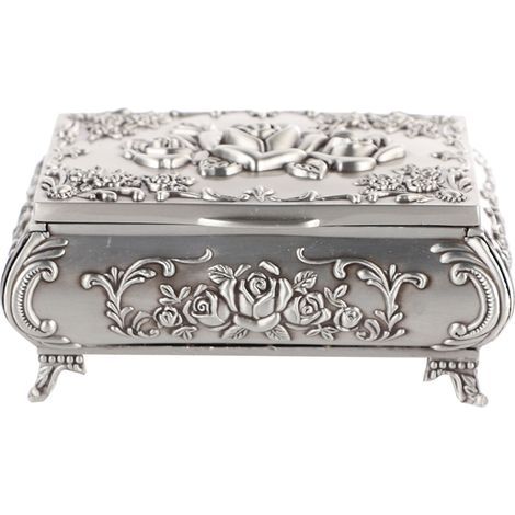 Retro Zinc Alloy Jewelry Box, Carved Stereoscopic Rose, Earring Container ((96.54)) (1/5)