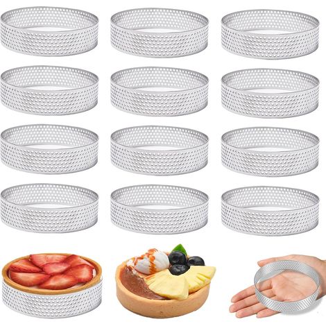 12 Cercle à Pâtisserie, Acier Inoxydable, 8 cm, Trou de Ventilation, Moule à Gâteau, Cuisson Domestique (1/5)