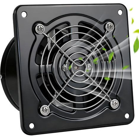 100 mm Extracteur d'Air, Ventilateur Mural 140m³/h avec Clapet Anti-Retour Matériau Métallique, Prévention de l'Humidité et Refroidissement, pour Salle de Bain, Cuisine, Bureau, WC, Garage - Noir (1/5)