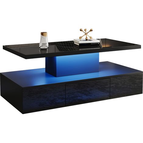 Tavolino LED nero 100x50x39 cm in pannelli, con contenitore e telecomando - CHICFURN (1/5)