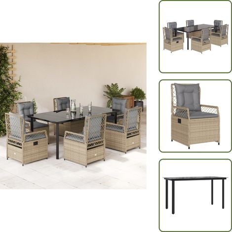 Garten-Essgruppe - vidaXL 7-tlg. Garten-Essgruppe mit Kissen Beige Poly Rattan - Relaxsessel (1/5)