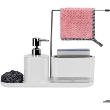 Distributeur Liquide Vaisselle - Organisateur D'évier 5 En 1 Avec Porte-Éponge - Blanc - 1 Pièce