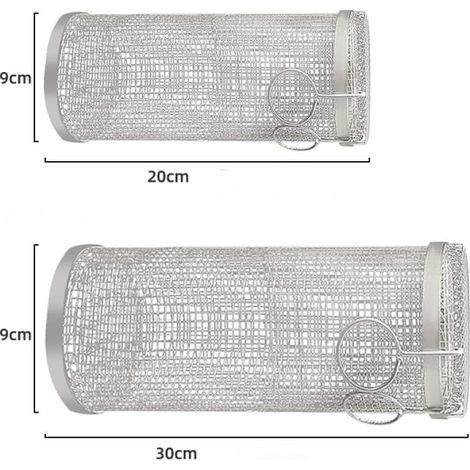 Panier à griller à roulettes, panier cylindrique en acier inoxydable - 20 x 9 x 9 cm (1/4)