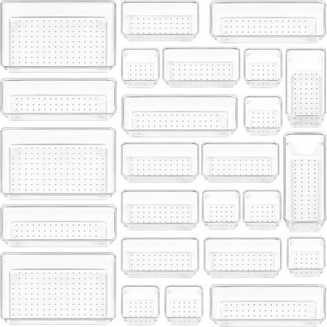 Lot de 25 Organisateurs de Tiroir – 4 Tailles, Rangement Tiroir en Plastique Transparent – Parfait pour Salle de Bain, Coiffeuse, Bureau, Cuisine, Outils et Maquillage (1/5)