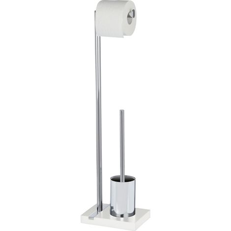 WENKO Set WC 2in1, Spazzola WC e Portarotolo, Elegante Bianco, Base in Poliresina - Struttura in Acciaio, 20x74x15 cm, Cromato (1/5)
