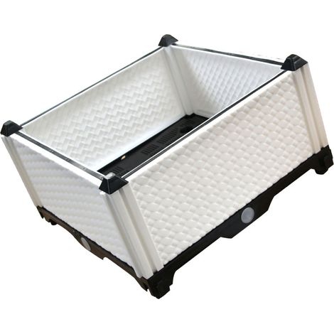 Huerto elevado – Huerto rectangular con enrejado de bambú blanco – Plástico – 39 x 39 x 22 cm – Una fila (1/5)